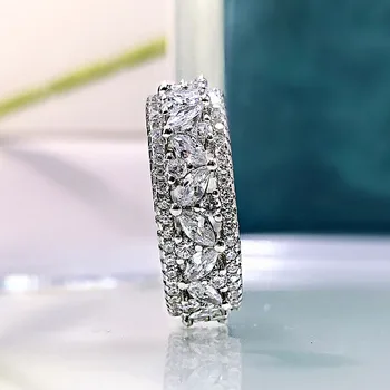 Luxus 925 Sterling Ezüst Teljes Magas Szén-dioxid-Diamond Üreges Esküvői, Eljegyzési Gyűrűk, a Nők Finom Ékszerek Nagy Fehér Gyűrű 4