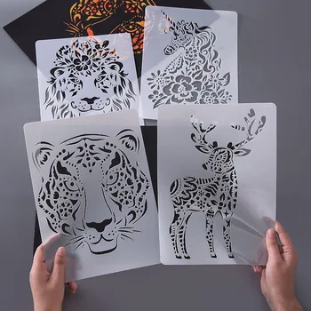 A4 állat stencil festés Üreges Stencil Spray/kézi Festés Sablon Előre Nyomon Uralkodó DIY Scrapbooking Journal Dekoráció