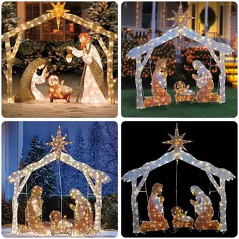 A Karácsony Jézus Kártya Behelyezése Műanyag Tábla Szent Család Betlehem Udvaron Díszek A Led-Es Lámpák Kültéri Füves Kert Deco