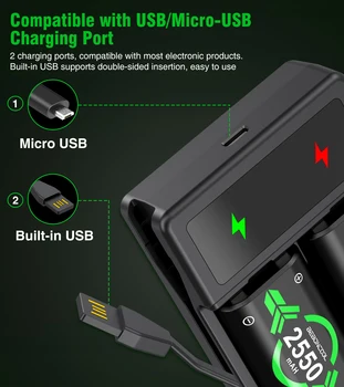 2x2550mAh Újratölthető Akkumulátor Xbox + 2 USB Port-Töltő Egy Xbox/Xbox Egy S/X/Xbox Sorozat S/X Vezeték nélküli Gamepad 3