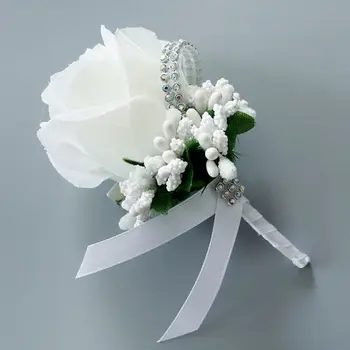 1db Nők Férfiak Esküvői Mesterséges Rózsa Virág Bross Csokor Virágot Csillogó Strasszos Szalag, Csipke Klasszikus Báli Virág