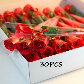 30db Szappan Rózsa Mesterséges Virág Fürdő Test Rózsa Virág Esküvő Valentin-Napi Ajándék, Virágos Szappan Illatos Rózsa Skandináv lakberendezés