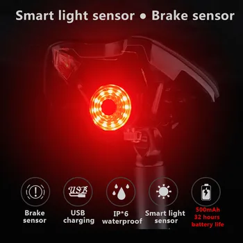 SoRider Kerékpár Fény Esővédő USB Újratölthető Kerékpár Smart Auto Fék Érzékelő LED Kerékpár Lámpa Kerékpár Kiegészítők