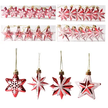 Új karácsonyfa díszített, több ágú csillag, ötágú karácsonyfa díszített kellékek piros-fehér csillagok 0