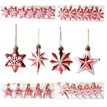 Új karácsonyfa díszített, több ágú csillag, ötágú karácsonyfa díszített kellékek piros-fehér csillagok 1