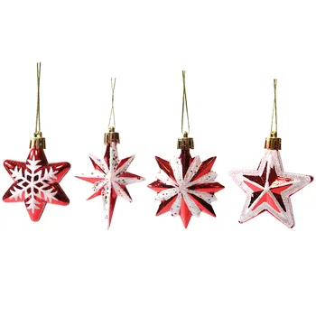 Új karácsonyfa díszített, több ágú csillag, ötágú karácsonyfa díszített kellékek piros-fehér csillagok 4