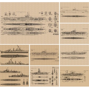 Évjárat Kraft Papír, Plakát Tervezés, Rajz Csatahajó a második világháború Alatt a Fal Matrica Haza, Bár a Nosztalgia Dekoráció