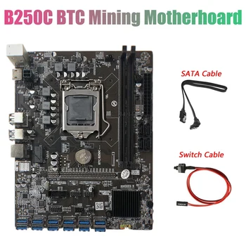 B250C BTC Bányász Alaplap SATA Kábel+Kapcsoló Kábel 12XPCIE, hogy USB3.0 Kártyahely LGA1151 DDR4 DIMM RAM