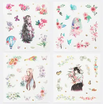 4 db/csomag Virágok, Dekoratív Lány Írószerek Matrica Scrapbooking DIY Napló Album Stick Címke