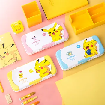 Rajzfilm Pikachu Pokémon Perifériás Három emeletes tolltartót, Műanyag tolltartó, Aranyos Gyerekek Iskolai felszerelés, Írószer