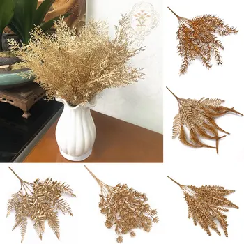 Mesterséges Növény Arany Ezüst Levelek Karácsonyi Esküvői Dekorációs Hamis Virág, Virágos DIY Tartozékok