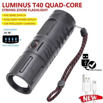 ÚJ T40 Lámpa Zoom Teljesítmény Kijelző, USB-Töltés Erős Fény Lámpa T40 Kis Acél Fegyver 0