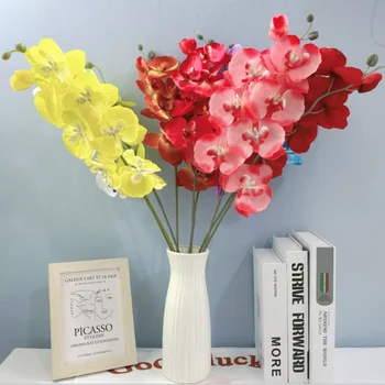 8 Fejét Orchidea művirág 65cm Hosszú Virágos Ág DIY Csokor Esküvő Dekoráció Otthon Room Decor 2021 Új
