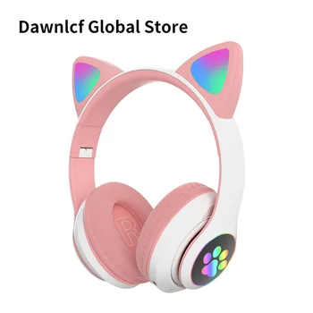 Aranyos Macska Füle Vaku Vezeték nélküli Fejhallgató Mikrofon Irányítani LED Gyerek Lány Sztereó Zene Sisak Telefon Bluetooth Headset Ajándék