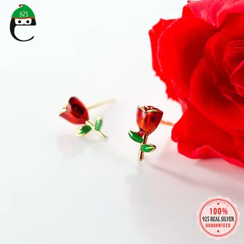 ElfoPlataSi 925 Sterling Ezüst-Vörös Rózsa Fülbevaló Szerelmi Ajándékot barátnője, Felesége, Születésnapi, Esküvői Finom Ékszerek DD650 4