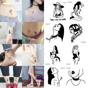 Ideiglenes Tetoválás, Fekete-Fehér Lány Hamis Tetoválás Matricák Vízálló Anime Body Art Transzfer A Férfiak a Nők Király Szexi 3d-s Cucc