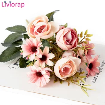 Liviorap 5 Fejét Mesterséges Virágokat az Esküvői lakberendezési Mesterséges Virágok, Csokrok Mesterséges Szárított Virágok Cserépben