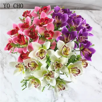YO CHO Mesterséges Selyem Orchidea Virág Koszorúslány DIY Csokor Egyetlen Ág Hamis Orchidea Virág Megállapodás Rózsaszín Haza Esküvői Dekoráció