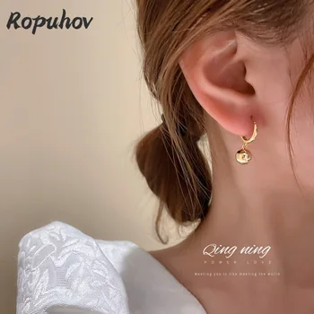 ROPUHOV 2021 Új koreai Divatos Valódi Arany Bevonat Dél-Korea Új Fül Fülbevaló Egyszerű Fém Design Fülbevaló Nők 0
