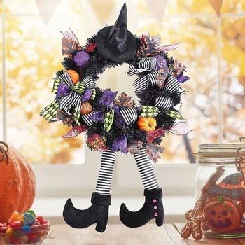 Klasszikus Halloween Dekoráció Koszorú Ajtón Lógó Dekoráció Boszorkány Kalap Lábát Tök Ajtó Koszorú Játék Boldog Párt Haza Fesztivál Kellékek