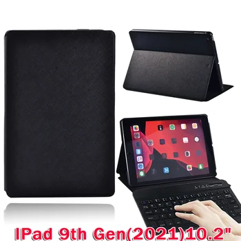 Tablet tok Apple iPad 10.2 inch 9 Generációs 2021 Vízálló Fekete PU Bőr Állni Borító + Bluetooth Billentyűzet