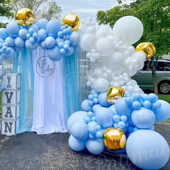 Kék Arany Macaron Léggömb Garland Arch Készlet Esküvői Baba Zuhany Fiú Lány Gyerek 1. Születésnapi Party Dekoráció Levegő Globos
