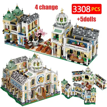 3308PCS Város Mini Esküvői Egyház Ház Modell építőkövei 4 Változtatás Vár Építészeti Adatok Tégla Játékok Lányok