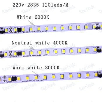 12V 220V Led Szalag Világítás, 2835 120LEDs/m, 600led/5m, NEM Vízálló Dekoráció, White / Meleg Fehér / Fehér Nuetral 1