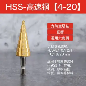 4-20 mm HSS egyenes fuvola titán bevonatú lépés fúró fa, fém, rozsdamentes acél mag fúró center fúró 3