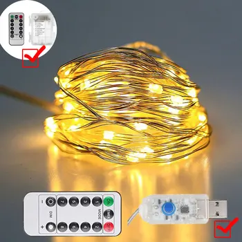 Tündérfény elemes & USB Powered LED String Fények Távirányító Időzítő Ragyogj String Fények 8 Módok Firefly Fények 0