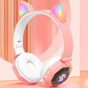 A Bluetooth-Kompatibilis Fülhallgatót LED Rajzfilm Macska Fülét Vezeték nélküli Fejhallgató V5.0 Igaz Vezeték nélküli Fülhallgató Támogatja a 3.5 mm-es Jack Aux TF Kártya