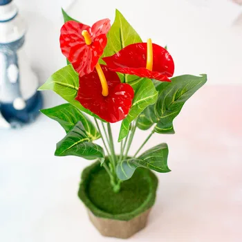 12-fej Mesterséges Anthurium Virág Virág Dekoráció Home Office Műanyag Hamis Virág Dísz