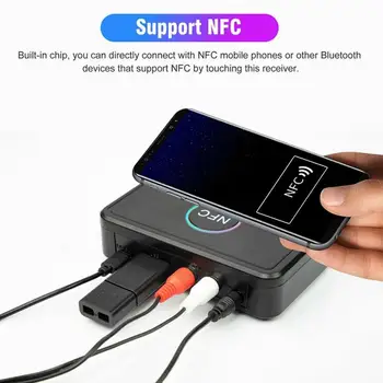 2021 Új NFC 5.0 Vevő A2DP AUX 3,5 mm-es RCA csatlakozó USB Okos Lejátszás Sztereó Audio Vezeték nélküli Adapter Autós TV-Hangszóró 4