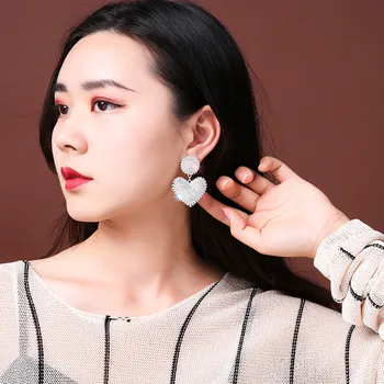 JTCFLY Új Szív Fülbevaló Női Luxus Geometriai Teljes Strasszos Fülbevaló koreai Arany/Ezüst Szerelem 2021 Divat Ékszerek 2