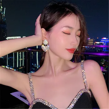 JTCFLY Új Szív Fülbevaló Női Luxus Geometriai Teljes Strasszos Fülbevaló koreai Arany/Ezüst Szerelem 2021 Divat Ékszerek 3