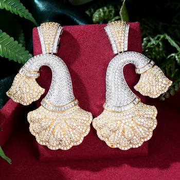 GODKI Luxus Ginkgo Levél Karika Fülbevaló Női Esküvői Vízcseppet Cirkónia DUBAI Menyasszonyi Fülbevaló, Ékszer Accessories2020 0