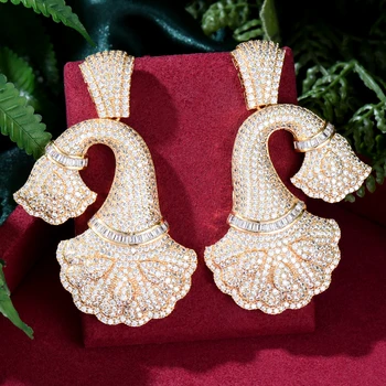 GODKI Luxus Ginkgo Levél Karika Fülbevaló Női Esküvői Vízcseppet Cirkónia DUBAI Menyasszonyi Fülbevaló, Ékszer Accessories2020 2