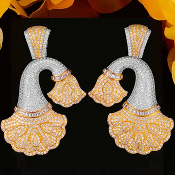 GODKI Luxus Ginkgo Levél Karika Fülbevaló Női Esküvői Vízcseppet Cirkónia DUBAI Menyasszonyi Fülbevaló, Ékszer Accessories2020 3