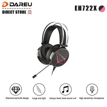 Dareu EH722X Gaming Headset Megvilágított 7.1 Virtuális Térhatású Hang,RGB Lámpa,Nagy Érzékenységű, Többirányú Mikrofon