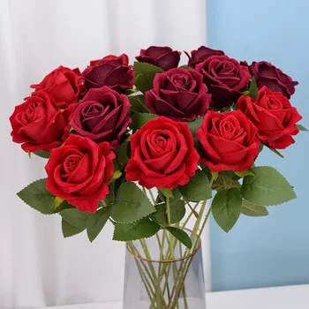 Rózsa művirág Csokrot Egyetlen Fejét Rose Mesterséges Virágok, Esküvői Dekoráció, lakberendezés Valentin Nap
