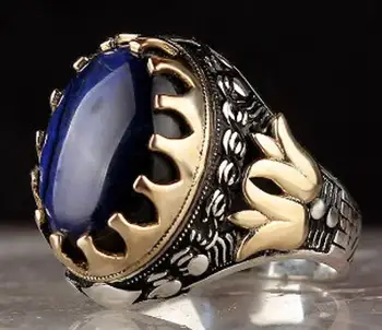 Divat ősi ezüst Férfi Gyűrű Természetes Kő(Cirkon) Oszmán-Ezüst,Kézzel Készült Törökországban Kiváló Ajándék