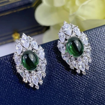 DIMINGKE Természetes 8*10MM olajbogyó alakú smaragd fülbevalót, csillogó zöld S925 sterling ezüst emlékérmék nő, ékszerek 2