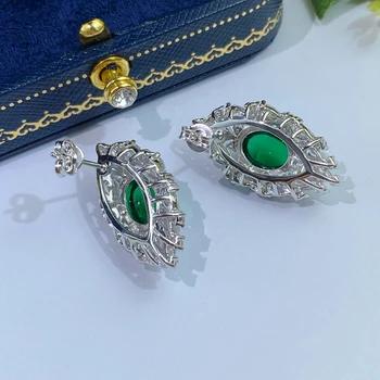 DIMINGKE Természetes 8*10MM olajbogyó alakú smaragd fülbevalót, csillogó zöld S925 sterling ezüst emlékérmék nő, ékszerek 3