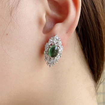 DIMINGKE Természetes 8*10MM olajbogyó alakú smaragd fülbevalót, csillogó zöld S925 sterling ezüst emlékérmék nő, ékszerek 5