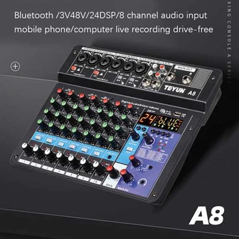 Hangkártya Audio Mixer hangkártya Konzol Asztal Rendszer Interfész, 8 Csatornás, USB-Bluetooth-48V Teljesítmény Sztereó (EU-Csatlakozó) 2