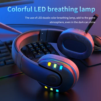 Színes LED, lélegzést utánzó fény, vezetékes világító gaming headset valódi számítógépes játékok jelenet 7.1-es térhatású hang szint