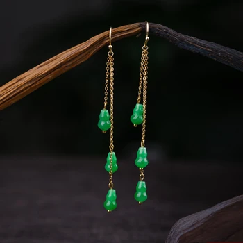 925 Ezüst Természetes Zöld Jade Kő Kör alakú Gyöngy Gyöngy Fülbevaló Eredeti DIY Kézzel Tartozékok Nők Kő Ékszerek