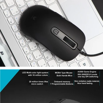 Eredeti Rapoo Vezetékes Gaming Mouse Egér 6400 FPS-3000DPI DPI Optikai Érzékelő, 7 Programozható Gombok PC Dota LOL Játékos 4