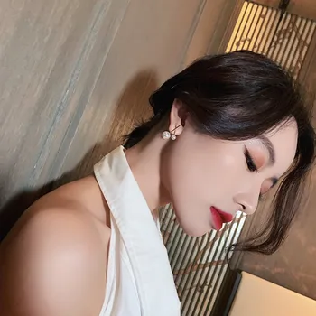 SHANGZHIHUA 2021 koreai klasszikus villás gyöngy fülbevaló luxus fülbevaló a nők, gyönyörű lányok szokatlan ékszer ajándék tartozékok 3