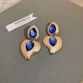 Aszimmetrikus víz csepp szerelem fülbevaló Európai, illetve Amerikai retro kék gyémánt fülbevalók divat eltúlzott személyiség fülbevaló